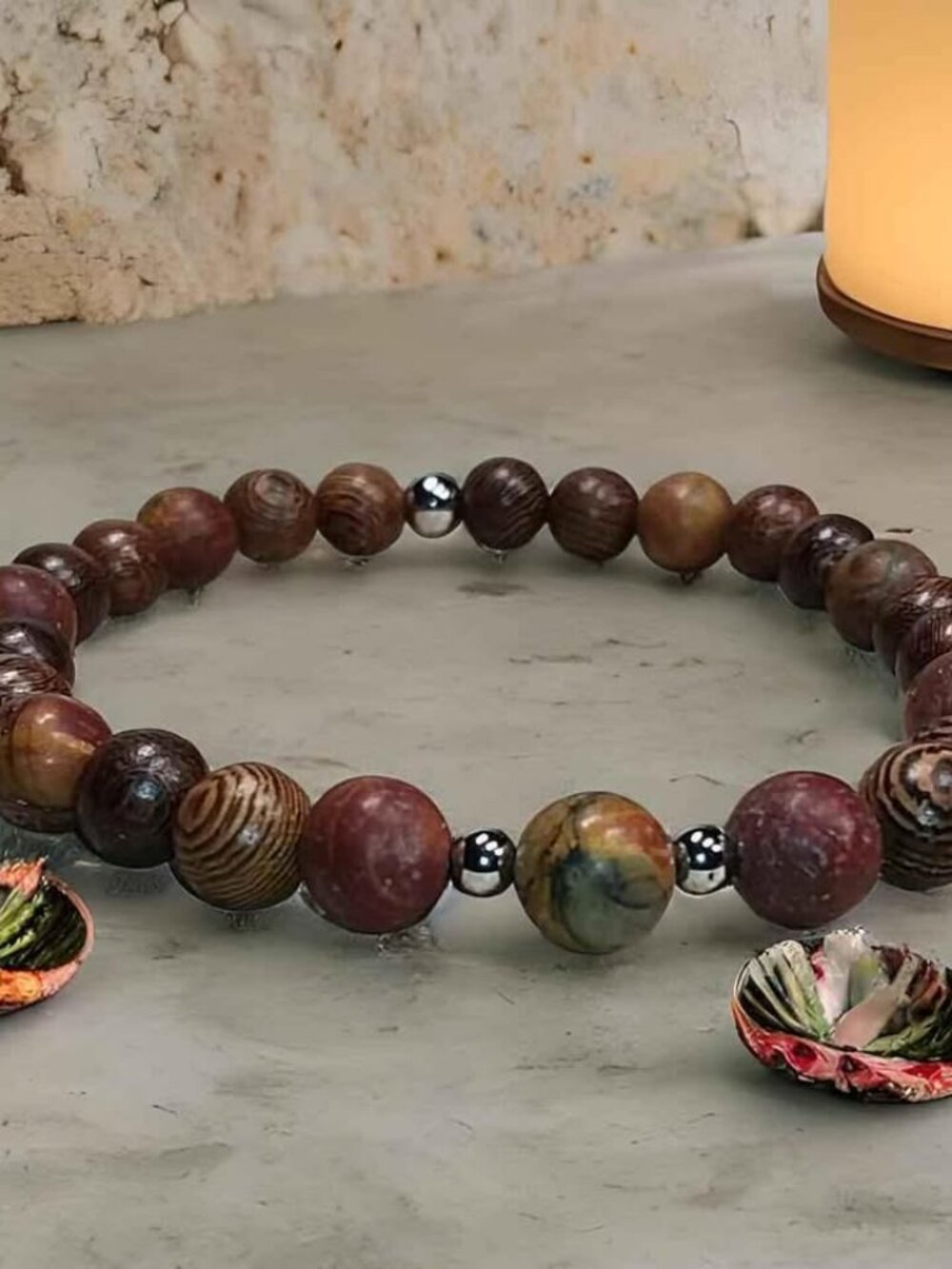 The Artisan Grove Mens 8mm Matte Picasso Jasper Hardwood Bracelet